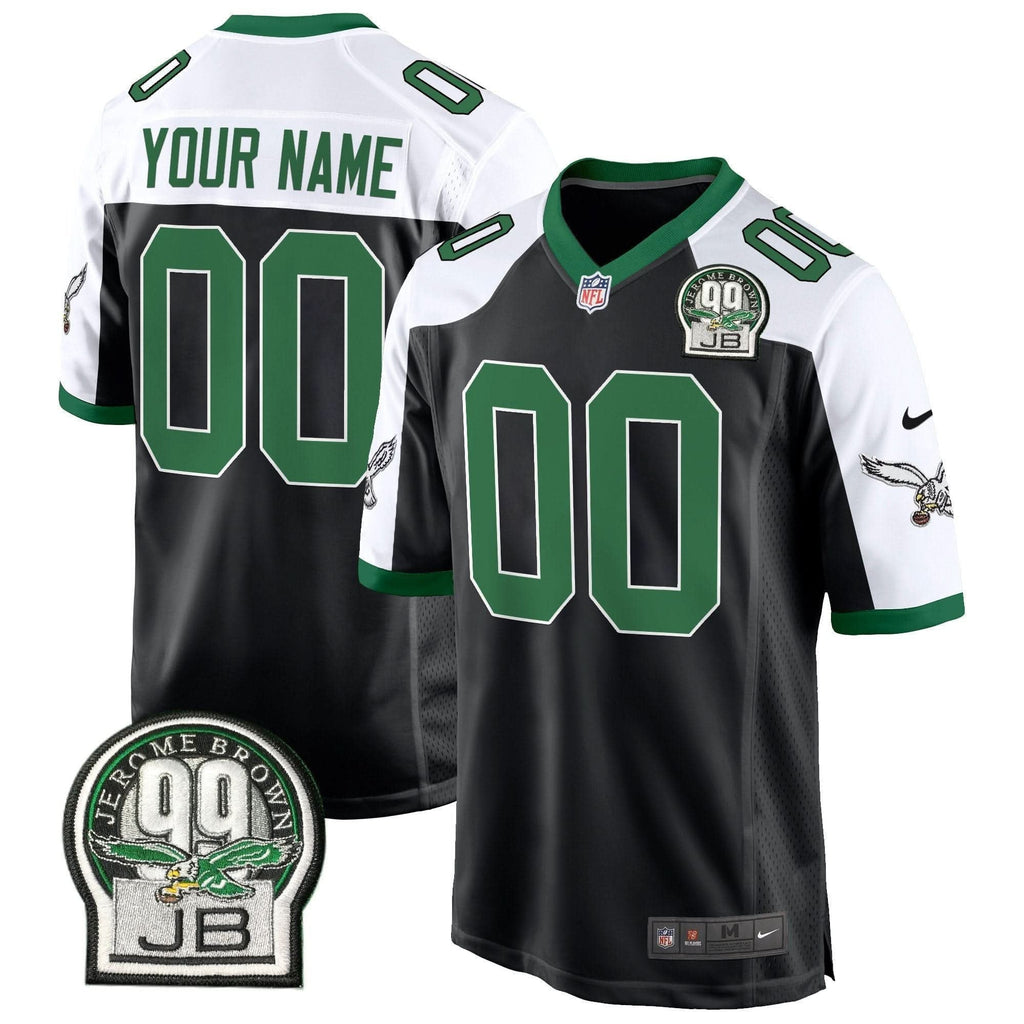 Eagles Jerome Brown Patch Kelly Green Game Custom Jersey - All Stitched